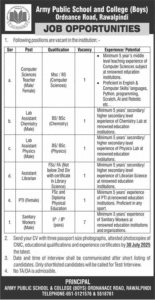 Latest Army Public School and College Rawalpindi Jobs
