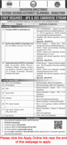 Latest Defence Education System Islamabad / Rawalpindi (DHA) Jobs July 2025