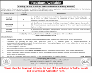 Pakistan Marine Academy Karachi Jobs August 2025