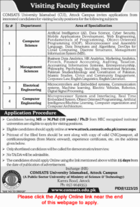 Comsats University Attock Campus Jobs August 2025