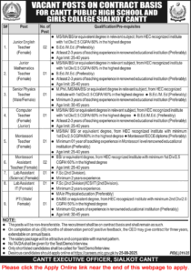 Cantt Public High School and Girls College Jobs Sialkot August2025