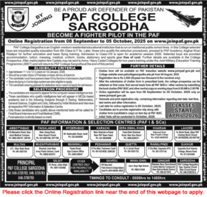 "Become a Fighter Pilot – Apply to PAF College Sargodha"
