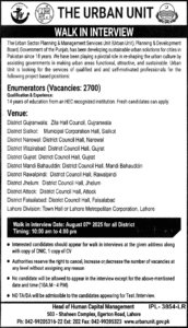 Latest Walk in Interview in Enumerator Jobs by The Urban Unit 2025