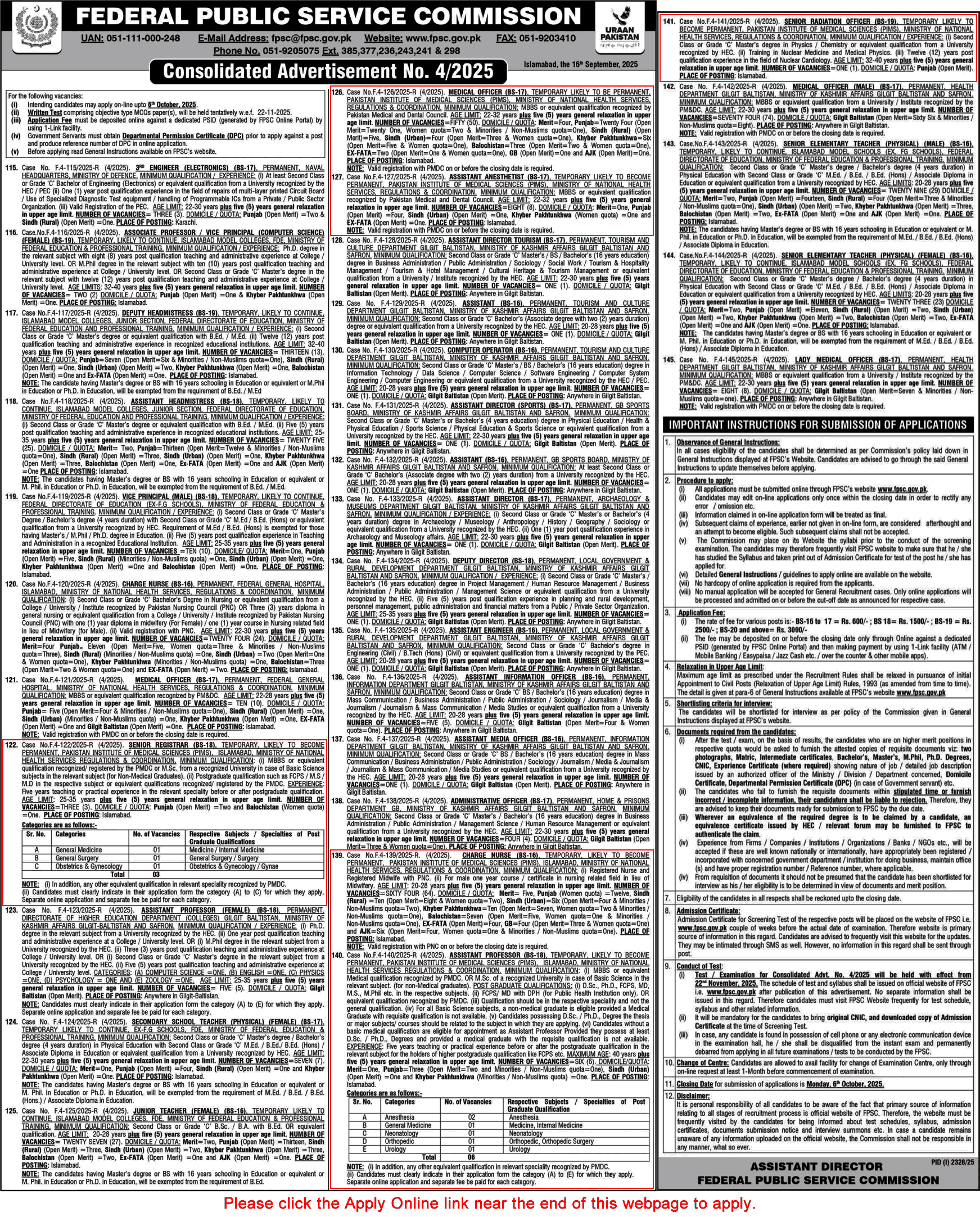 PIMS Hospital Islamabad Jobs September 2025 FPSC