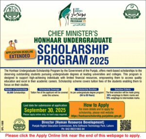 Chief Minister Punjab Honhaar Scholarship Program 2025 Sep