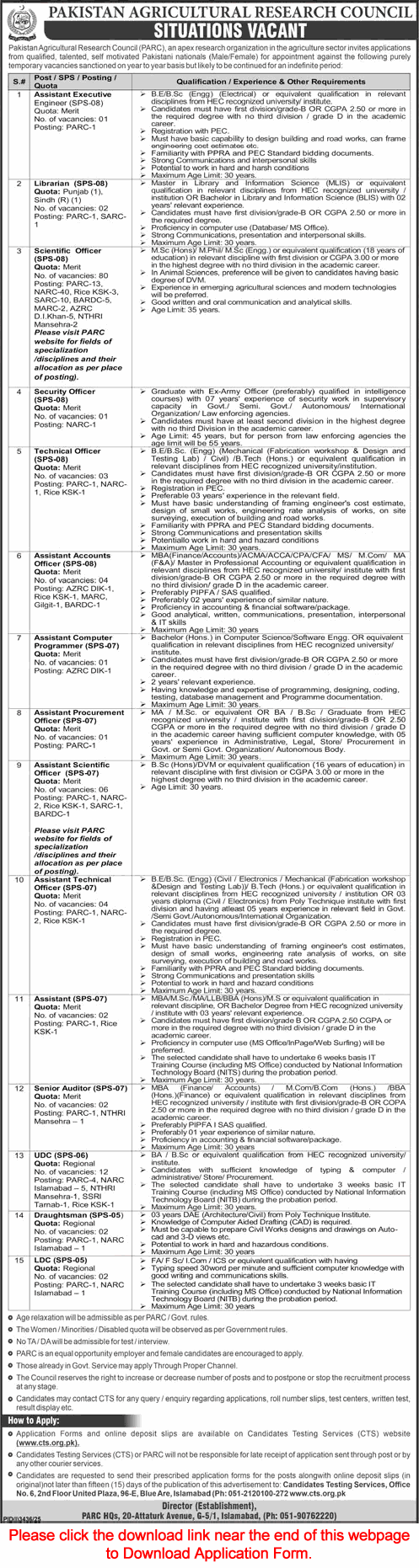 PARC Jobs October 2025 November CTS Application Form