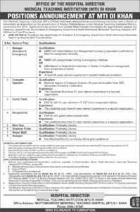 Mufti Mehmood Memorial Teaching Hospital jobs