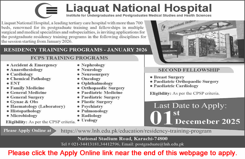 Liaquat National Hospital Karachi FCPS Residency Program