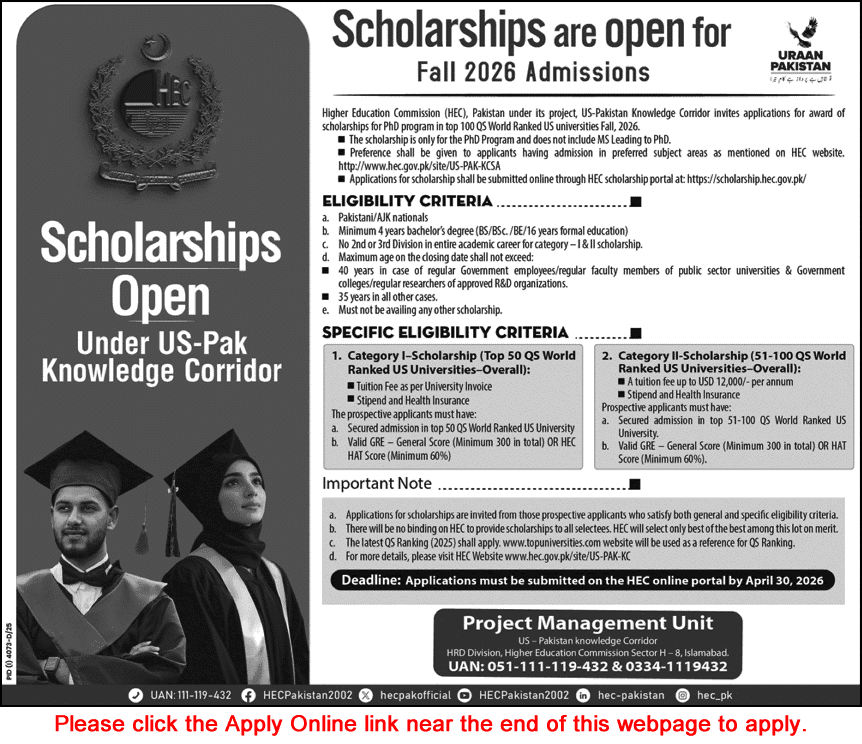 HEC Overseas PhD Scholarships Nov2025 Apply Online