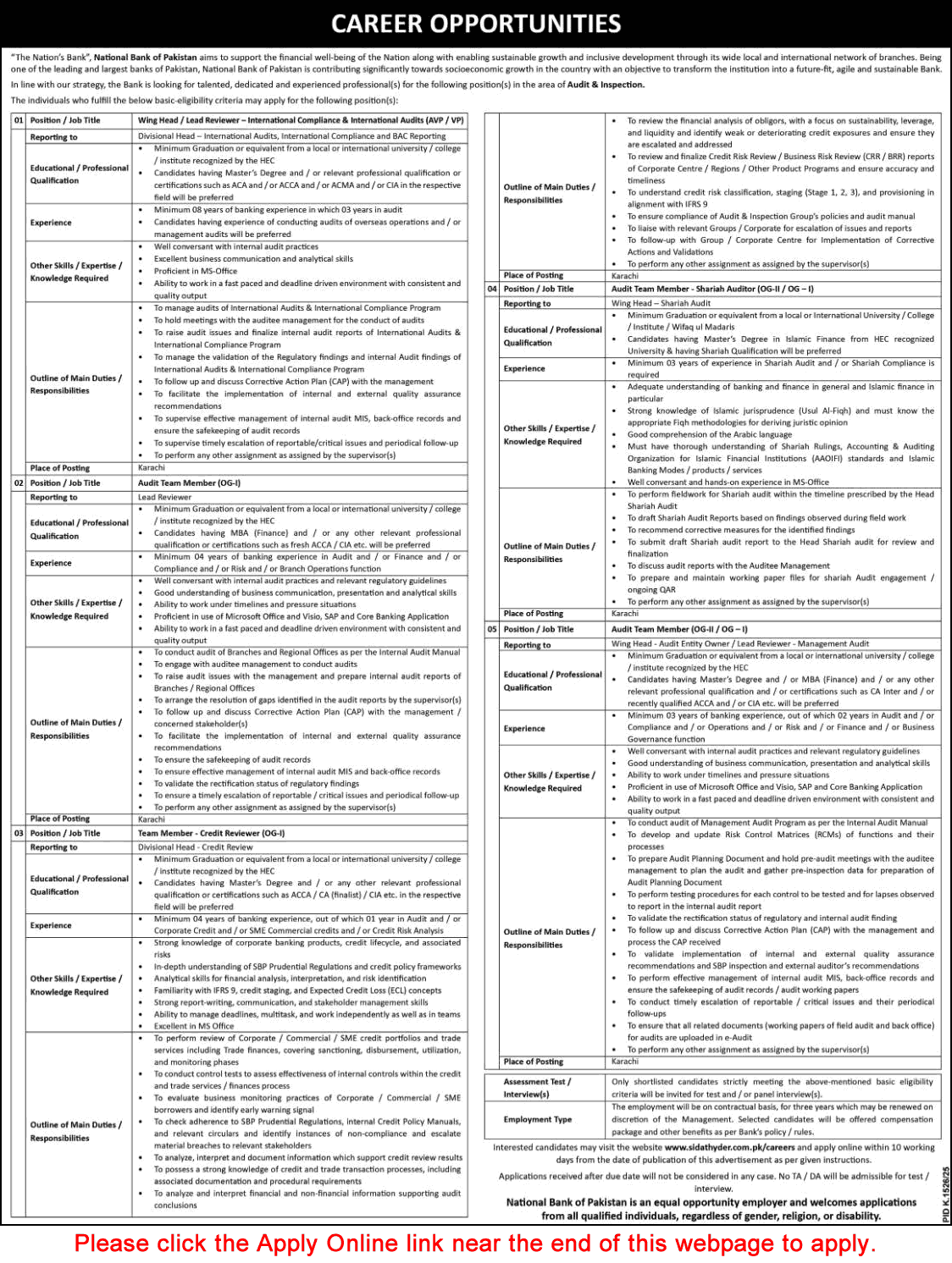 National Bank of Pakistan Jobs November 2025 Apply Online