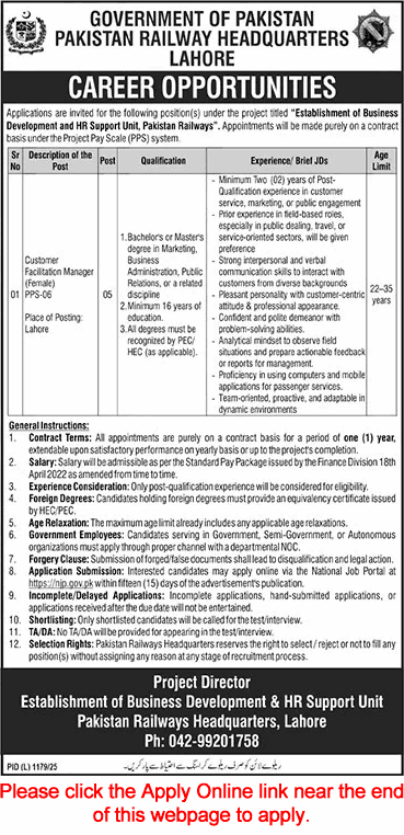 Customer Facilitation Manager Jobs in Pakistan Railways
