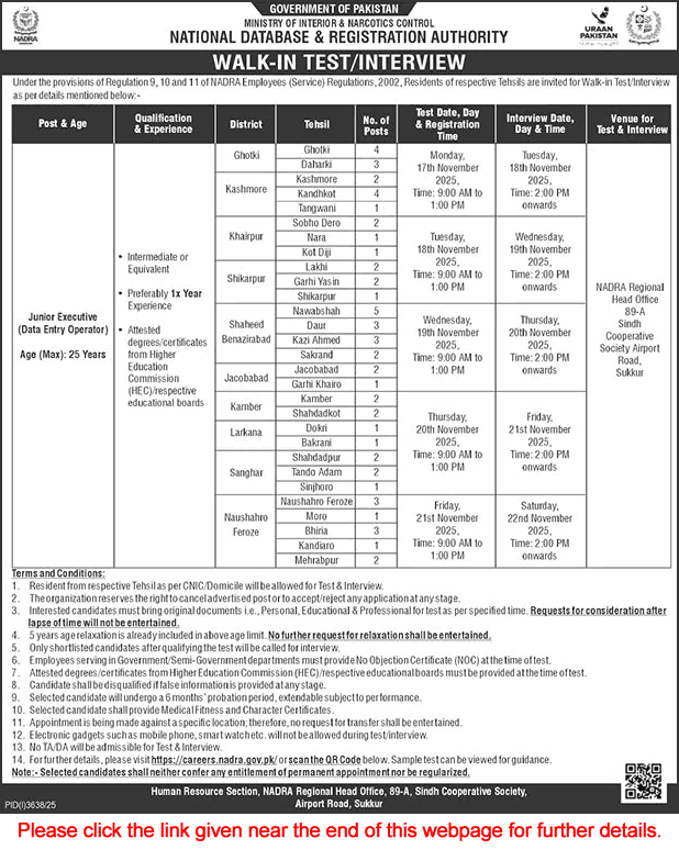 Junior Executive Jobs Sindh in NADRA November 2025