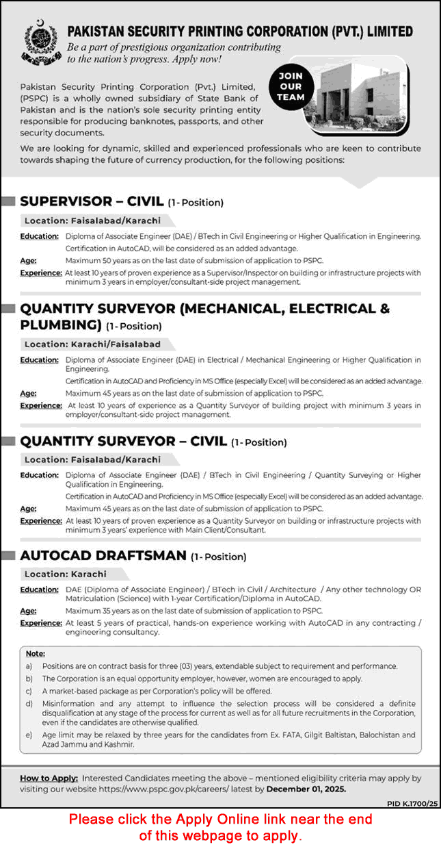 Pakistan Security Printing Corporation Jobs Nov 2025