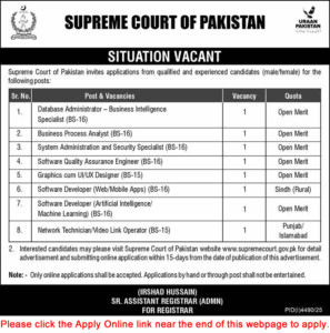 Supreme Court of Pakistan Jobs 2025 December Apply Online