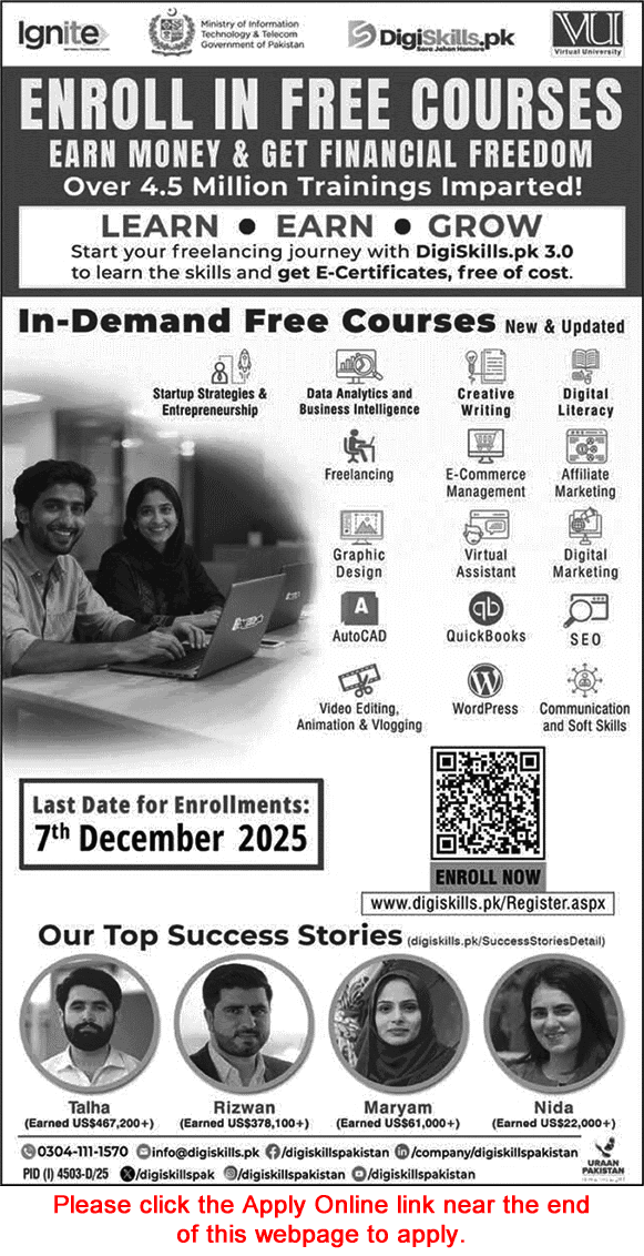 Digiskills Pakistan Free Online Courses November 2025 Dec