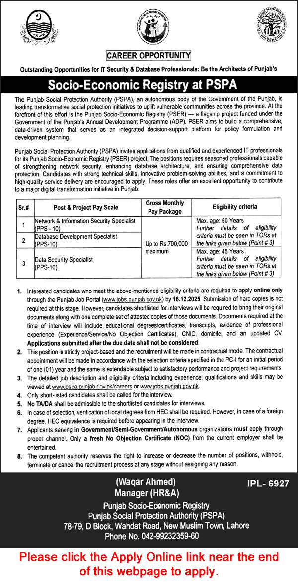Punjab Social Protection Authority Jobs November 2025